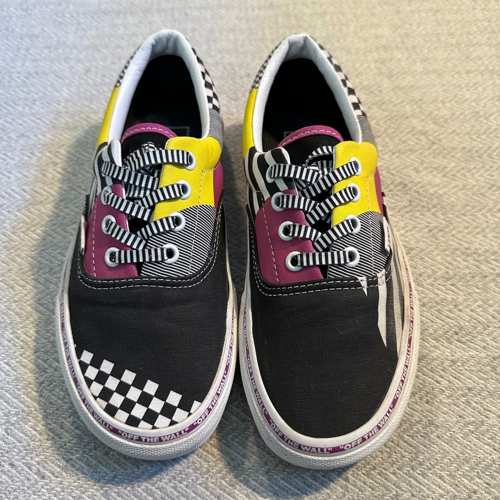 Vans Era Checkered Color Block Skate Shoes Womens 7.5 Mens 6 Purple and Yellow